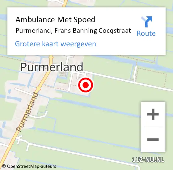 Locatie op kaart van de 112 melding: Ambulance Met Spoed Naar Purmerland, Frans Banning Cocqstraat op 27 september 2021 18:53