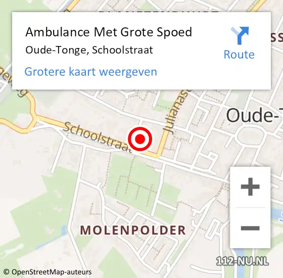Locatie op kaart van de 112 melding: Ambulance Met Grote Spoed Naar Oude-Tonge, Schoolstraat op 27 september 2021 18:55