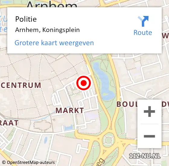 Locatie op kaart van de 112 melding: Politie Arnhem, Koningsplein op 27 september 2021 18:58