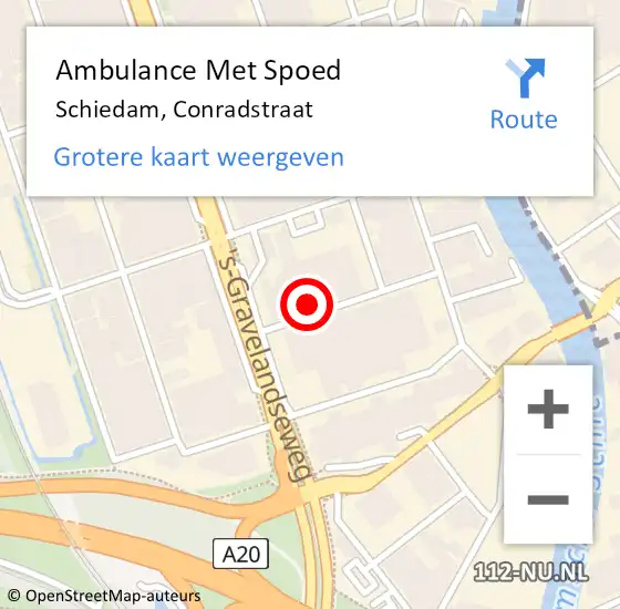 Locatie op kaart van de 112 melding: Ambulance Met Spoed Naar Schiedam, Conradstraat op 27 september 2021 19:03