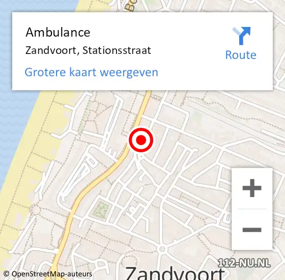 Locatie op kaart van de 112 melding: Ambulance Zandvoort, Stationsstraat op 27 september 2021 19:15