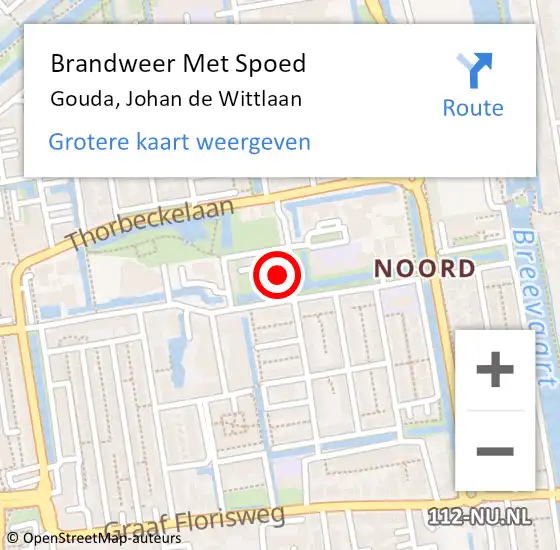 Locatie op kaart van de 112 melding: Brandweer Met Spoed Naar Gouda, Johan de Wittlaan op 27 september 2021 19:24