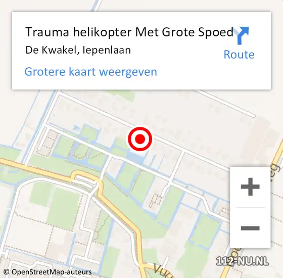 Locatie op kaart van de 112 melding: Trauma helikopter Met Grote Spoed Naar De Kwakel, Iepenlaan op 27 september 2021 19:37