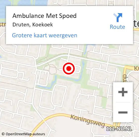 Locatie op kaart van de 112 melding: Ambulance Met Spoed Naar Druten, Koekoek op 27 september 2021 19:52