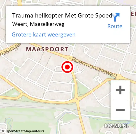 Locatie op kaart van de 112 melding: Trauma helikopter Met Grote Spoed Naar Weert, Maaseikerweg op 27 september 2021 19:57