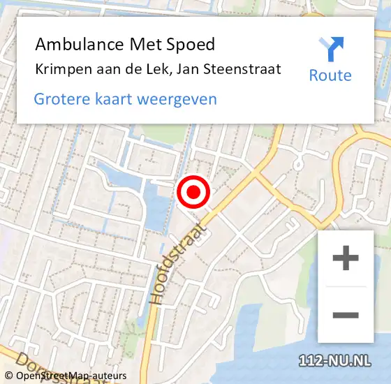 Locatie op kaart van de 112 melding: Ambulance Met Spoed Naar Krimpen aan de Lek, Jan Steenstraat op 27 september 2021 20:00