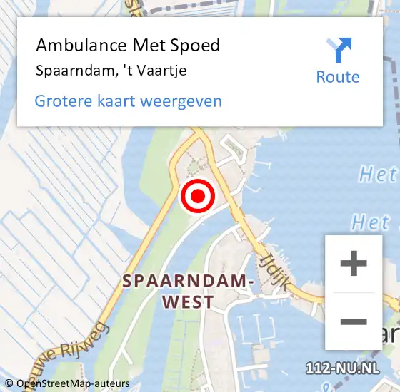 Locatie op kaart van de 112 melding: Ambulance Met Spoed Naar Spaarndam, 't Vaartje op 27 september 2021 20:07