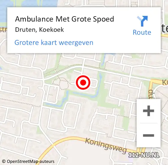 Locatie op kaart van de 112 melding: Ambulance Met Grote Spoed Naar Druten, Koekoek op 27 september 2021 20:12