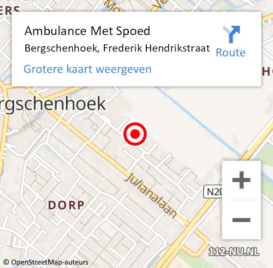 Locatie op kaart van de 112 melding: Ambulance Met Spoed Naar Bergschenhoek, Frederik Hendrikstraat op 27 september 2021 20:25