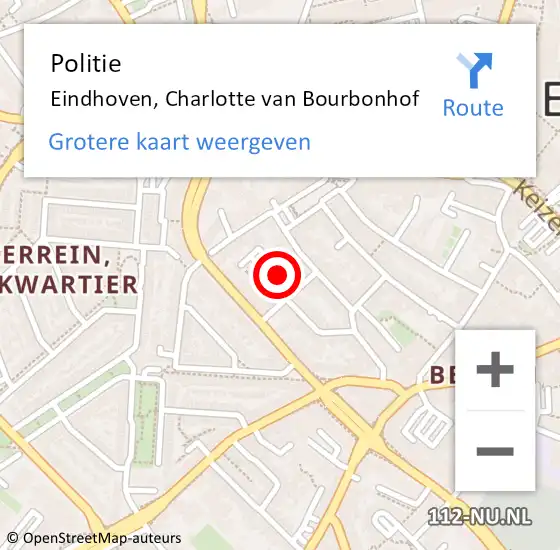 Locatie op kaart van de 112 melding: Politie Eindhoven, Charlotte van Bourbonhof op 27 september 2021 20:43