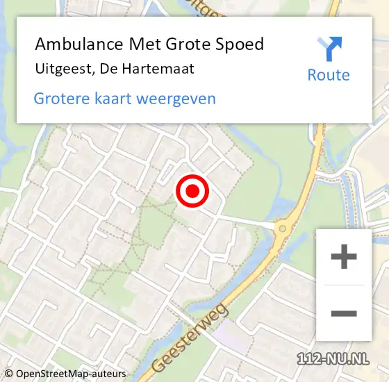 Locatie op kaart van de 112 melding: Ambulance Met Grote Spoed Naar Uitgeest, De Hartemaat op 27 september 2021 21:25