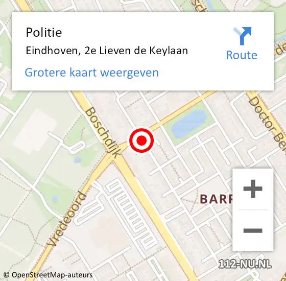 Locatie op kaart van de 112 melding: Politie Eindhoven, 2e Lieven de Keylaan op 27 september 2021 21:48