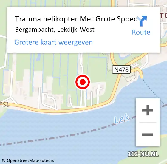 Locatie op kaart van de 112 melding: Trauma helikopter Met Grote Spoed Naar Bergambacht, Lekdijk-West op 27 september 2021 21:56