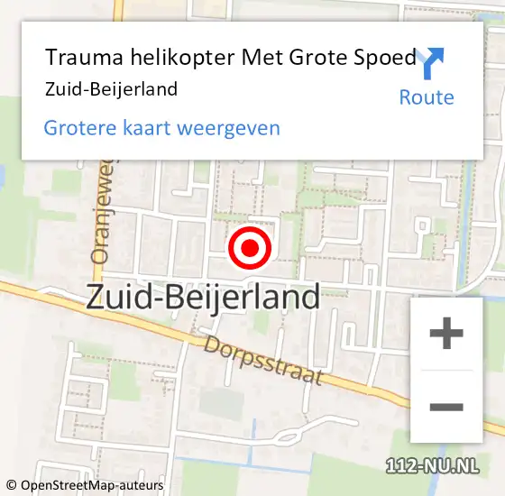 Locatie op kaart van de 112 melding: Trauma helikopter Met Grote Spoed Naar Zuid-Beijerland op 27 september 2021 22:00