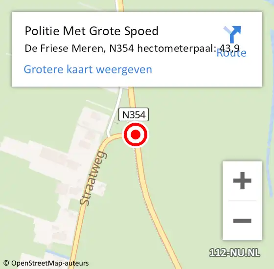 Locatie op kaart van de 112 melding: Politie Met Grote Spoed Naar De Friese Meren, N354 hectometerpaal: 43,9 op 27 september 2021 23:00