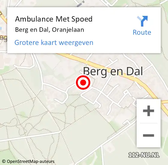 Locatie op kaart van de 112 melding: Ambulance Met Spoed Naar Berg en Dal, Oranjelaan op 27 september 2021 23:10