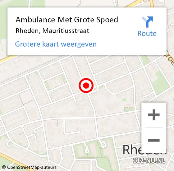 Locatie op kaart van de 112 melding: Ambulance Met Grote Spoed Naar Rheden, Mauritiusstraat op 27 september 2021 23:57