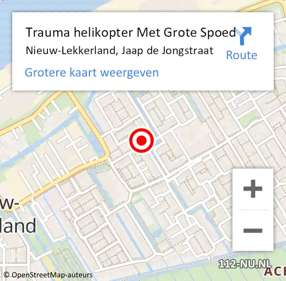 Locatie op kaart van de 112 melding: Trauma helikopter Met Grote Spoed Naar Nieuw-Lekkerland, Jaap de Jongstraat op 28 september 2021 00:31