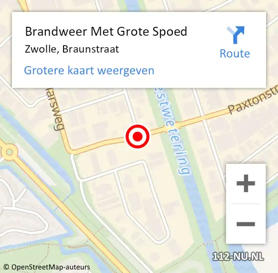 Locatie op kaart van de 112 melding: Brandweer Met Grote Spoed Naar Zwolle, Braunstraat op 24 juni 2014 10:41