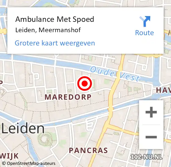 Locatie op kaart van de 112 melding: Ambulance Met Spoed Naar Leiden, Meermanshof op 28 september 2021 01:45