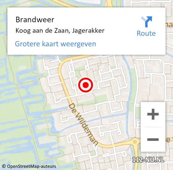 Locatie op kaart van de 112 melding: Brandweer Koog aan de Zaan, Jagerakker op 28 september 2021 03:02