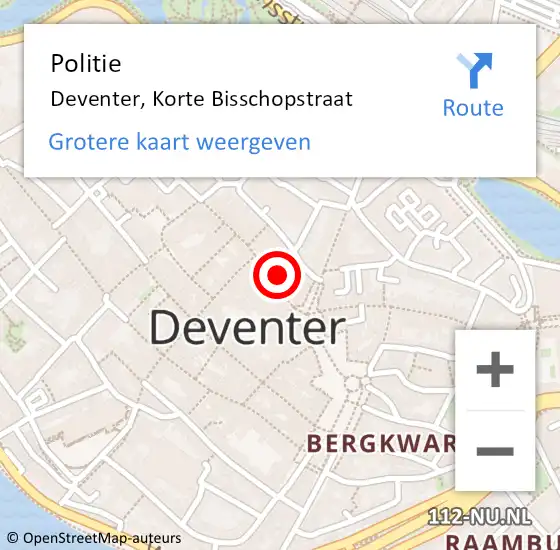 Locatie op kaart van de 112 melding: Politie Deventer, Korte Bisschopstraat op 28 september 2021 03:50