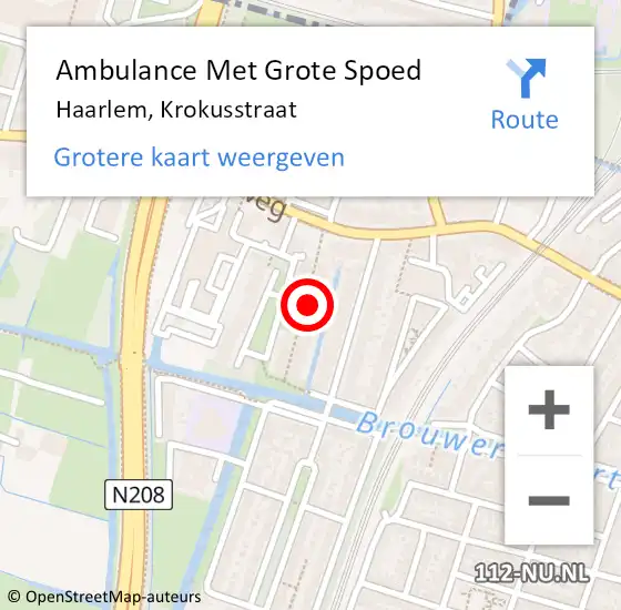 Locatie op kaart van de 112 melding: Ambulance Met Grote Spoed Naar Haarlem, Krokusstraat op 28 september 2021 04:09