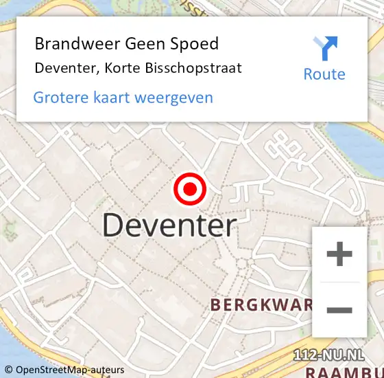 Locatie op kaart van de 112 melding: Brandweer Geen Spoed Naar Deventer, Korte Bisschopstraat op 28 september 2021 04:32