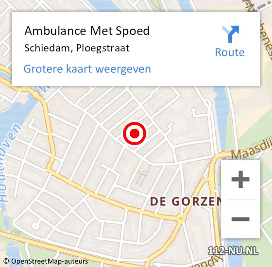 Locatie op kaart van de 112 melding: Ambulance Met Spoed Naar Schiedam, Ploegstraat op 28 september 2021 05:39