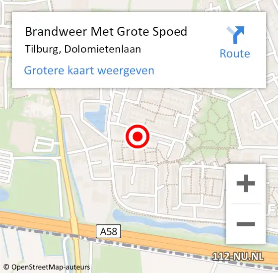 Locatie op kaart van de 112 melding: Brandweer Met Grote Spoed Naar Tilburg, Dolomietenlaan op 28 september 2021 05:42