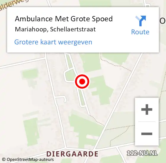 Locatie op kaart van de 112 melding: Ambulance Met Grote Spoed Naar Mariahoop, Schellaertstraat op 24 juni 2014 10:49