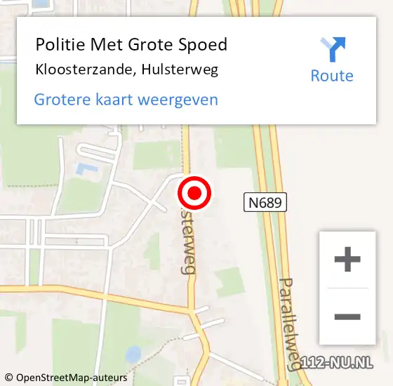 Locatie op kaart van de 112 melding: Politie Met Grote Spoed Naar Kloosterzande, Hulsterweg op 28 september 2021 07:26