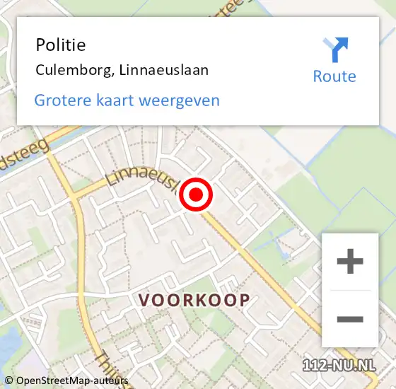 Locatie op kaart van de 112 melding: Politie Culemborg, Linnaeuslaan op 28 september 2021 07:59