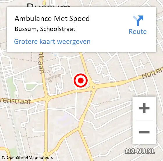 Locatie op kaart van de 112 melding: Ambulance Met Spoed Naar Bussum, Schoolstraat op 24 juni 2014 10:52