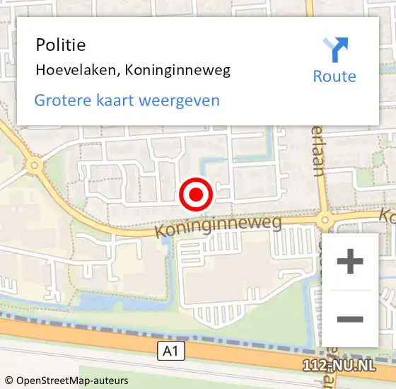 Locatie op kaart van de 112 melding: Politie Hoevelaken, Koninginneweg op 28 september 2021 08:27