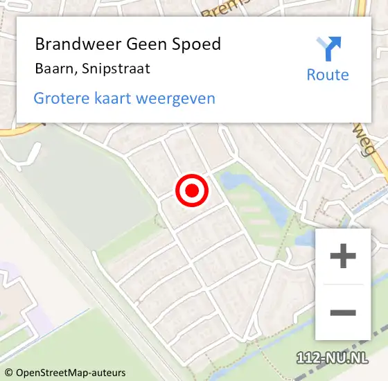 Locatie op kaart van de 112 melding: Brandweer Geen Spoed Naar Baarn, Snipstraat op 28 september 2021 08:41