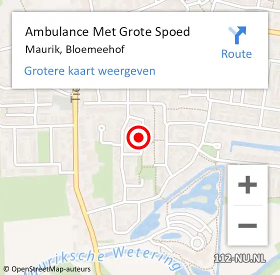 Locatie op kaart van de 112 melding: Ambulance Met Grote Spoed Naar Maurik, Bloemeehof op 28 september 2021 08:42