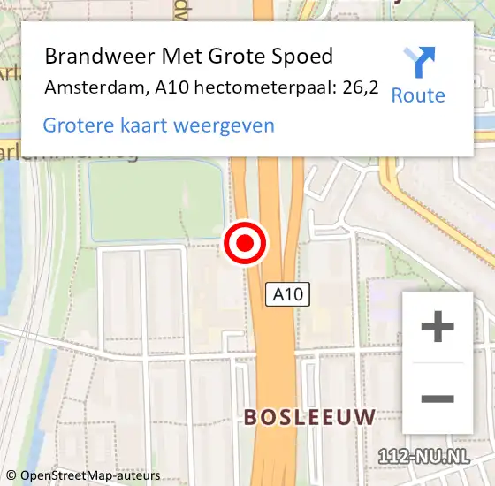 Locatie op kaart van de 112 melding: Brandweer Met Grote Spoed Naar Amsterdam, A10 hectometerpaal: 26,2 op 28 september 2021 08:42