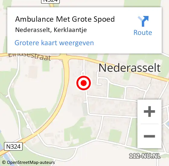 Locatie op kaart van de 112 melding: Ambulance Met Grote Spoed Naar Nederasselt, Kerklaantje op 28 september 2021 08:47