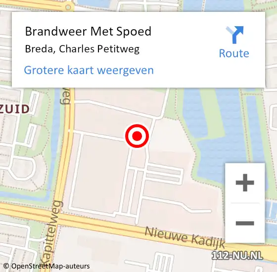 Locatie op kaart van de 112 melding: Brandweer Met Spoed Naar Breda, Charles Petitweg op 28 september 2021 08:54