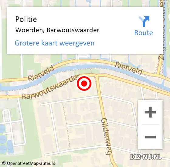 Locatie op kaart van de 112 melding: Politie Woerden, Barwoutswaarder op 28 september 2021 09:02