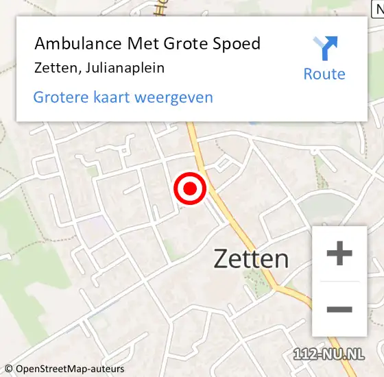 Locatie op kaart van de 112 melding: Ambulance Met Grote Spoed Naar Zetten, Julianaplein op 28 september 2021 09:28