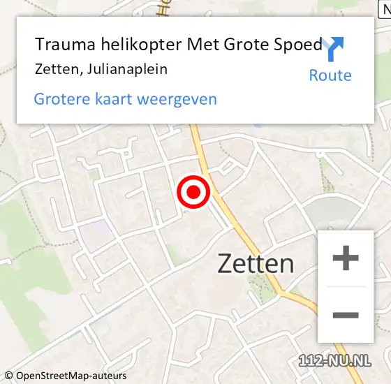 Locatie op kaart van de 112 melding: Trauma helikopter Met Grote Spoed Naar Zetten, Julianaplein op 28 september 2021 09:29