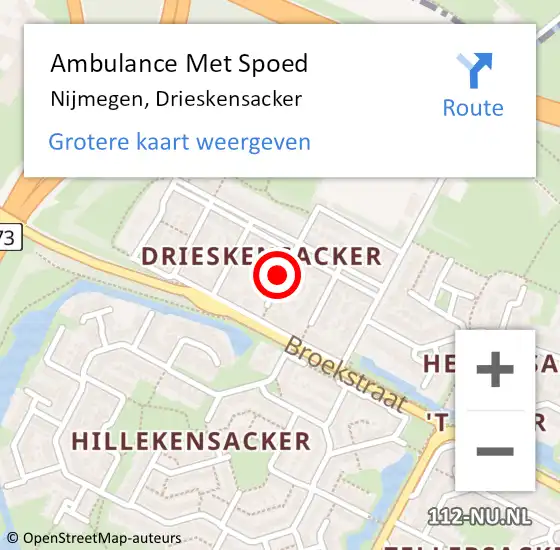 Locatie op kaart van de 112 melding: Ambulance Met Spoed Naar Nijmegen, Drieskensacker op 28 september 2021 09:32