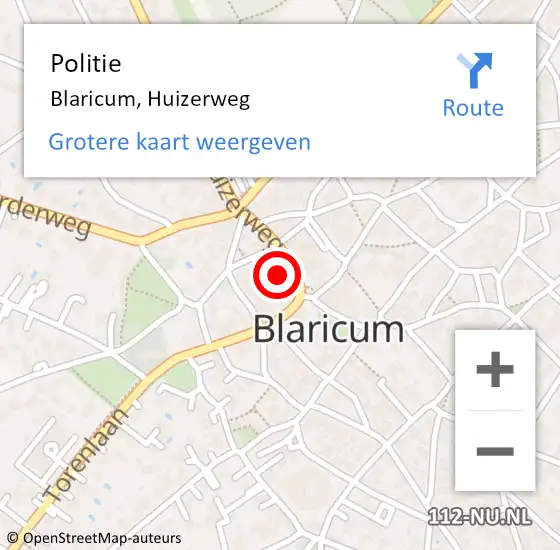Locatie op kaart van de 112 melding: Politie Blaricum, Huizerweg op 28 september 2021 09:49