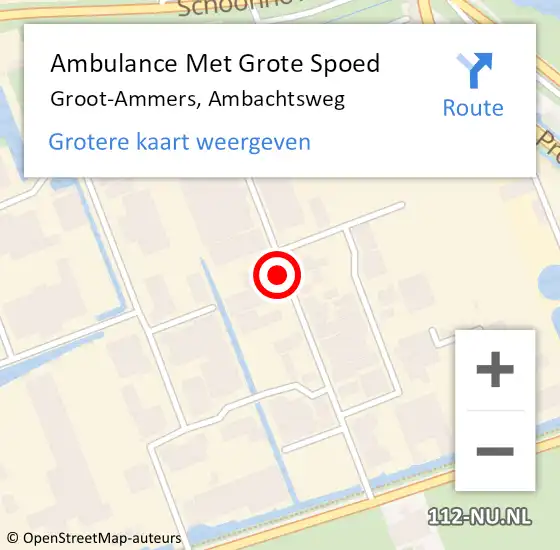 Locatie op kaart van de 112 melding: Ambulance Met Grote Spoed Naar Groot-Ammers, Ambachtsweg op 28 september 2021 10:07