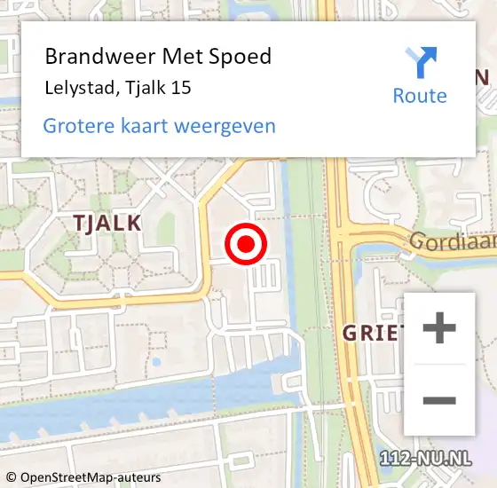 Locatie op kaart van de 112 melding: Brandweer Met Spoed Naar Lelystad, Tjalk 15 op 28 september 2021 10:59