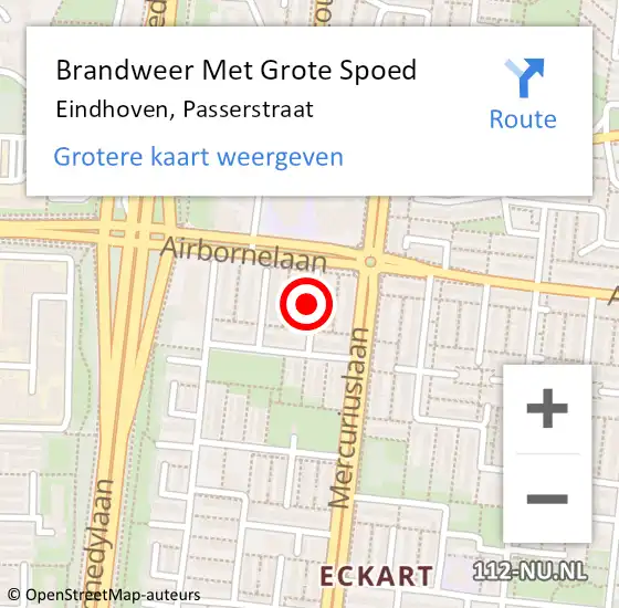 Locatie op kaart van de 112 melding: Brandweer Met Grote Spoed Naar Eindhoven, Passerstraat op 28 september 2021 11:49