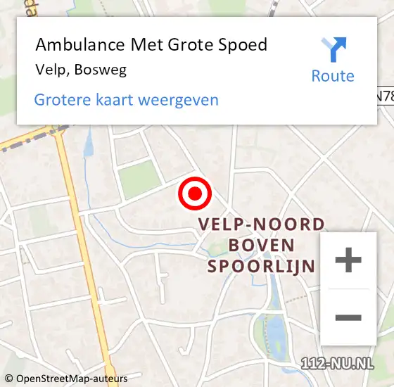 Locatie op kaart van de 112 melding: Ambulance Met Grote Spoed Naar Velp, Bosweg op 28 september 2021 12:18