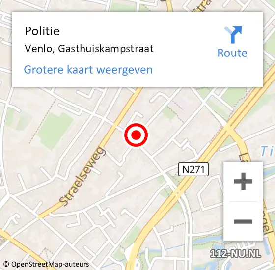 Locatie op kaart van de 112 melding: Politie Venlo, Gasthuiskampstraat op 28 september 2021 12:22